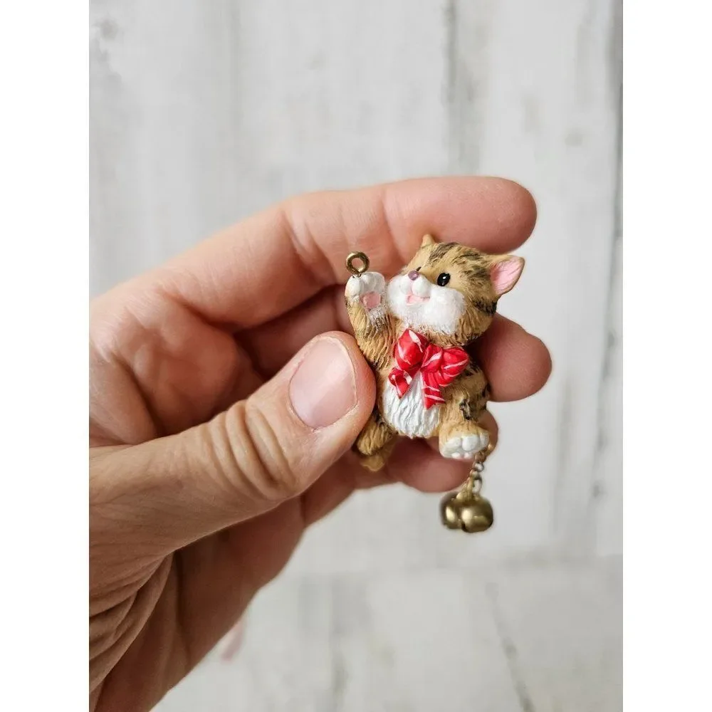Hallmark cat‎ 1999 ornament wooden mini Xmas tree orange gray tabby kitten